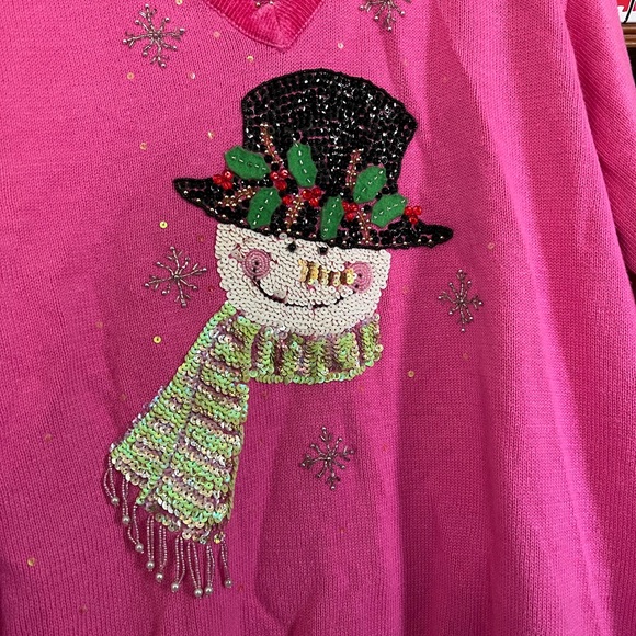 Quackery factory sequin snowman ugly Christmas sweater - Picture 2 of 6
